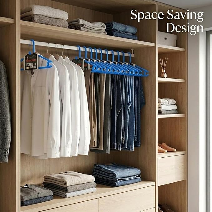 Polypropylene Clothes Hanger Pack of 12 | Heavy Duty, Slim Space Saving Hangers for Wardrobe & Closet Organization | Durable Plastic Hangers for Dresses, Shirts & Coats, Blue