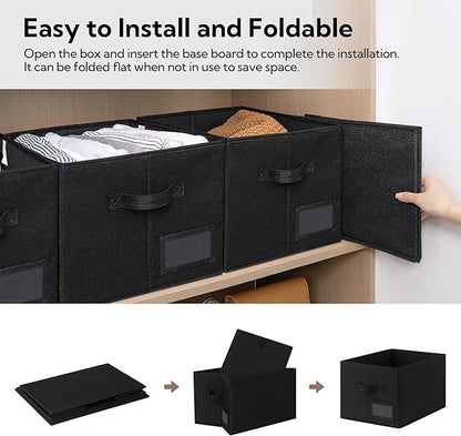 GRANNY SAYS Storage Baskets for Closet Shelves, Fabric Storage Bins for Clothes, Closet Organization Bins, Collapsible Storage Bins with Handles, Black, Large, 3-Pack