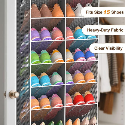 20-30 Pairs Over the Door Shoe Organizer, Breathable Mesh Pocket Hanging Shoe Storage for Closet, 10-Tier Door Shoes Rack, Handing Shoes Holder Fit All the Family's Sneakers, Boots, Heels, Dark Grey