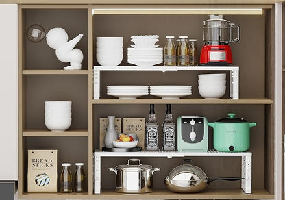 Jojocross Expandable Adjustable Stackable Kitchen Organizer, Spice Rack,Metal Pantry Storage Shelves Racks,Counter Shelf for Cabinets, Countertop, Cupboard (2 Packs/Medium/White)