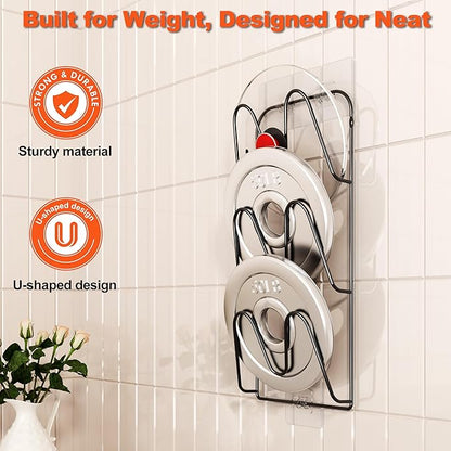 2 Pack Pot Lid Organizer, 6-Tier Pots and Pans Lid Organizer Under Cabinet, No Drilling, Rustproof, Lid Organizers Inside Cabinet for Small Space Solution & Kitchen Cabinet Organization