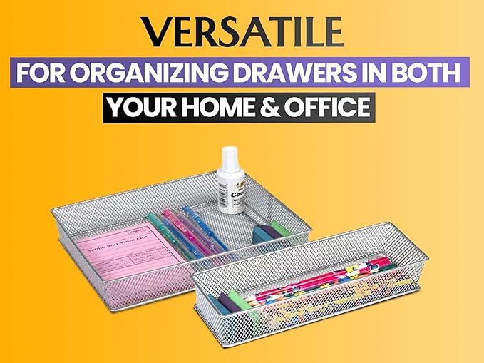 YBM HOME White Mesh Drawer Cabinet and or Shelf Organizer Bins, School Supply Holder Office Desktop Organizer Basket (2, 6x12x2 Inch)