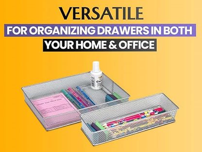 YBM HOME White Mesh Drawer Cabinet and or Shelf Organizer Bins, School Supply Holder Office Desktop Organizer Basket (2, 6x12x2 Inch)