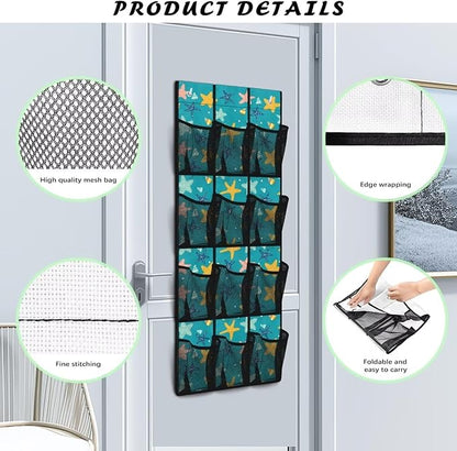 Starfish Hanging Storage Shoe Organizer for Closet 12 Mesh Pockets Hanging Storage Bags Holder for Sundries Clothes Boots Toys