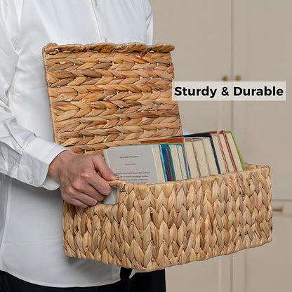 StorageWorks Wicker Basket with Scalloped Edge Lid, Handwoven Water Hyacinth Baskets for Bedroom, Living Room, 13" L x 9 ½" W x 6" H