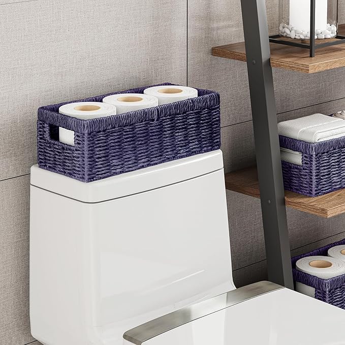 Vagusicc Wicker Storage Basket, Paper Rope Wicker Baskets with Handles, Toilet Paper Basket for Toilet Tank Top, Small Wicke Baskets for Organizing Shelves, 2-Pack, Purple