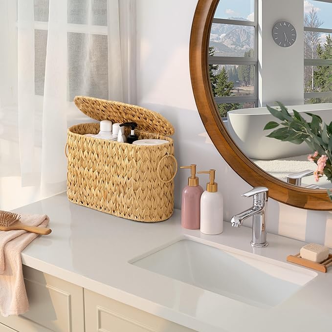 GRANNY SAYS Toilet Paper Storage Basket with Lid and Handle, Decorative Toilet Paper Holder, Waterproof Bathroom Organizers and Storage, Wicker Basket for Bathroom Storage