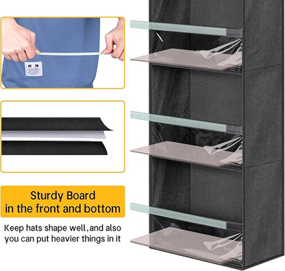 SLEEPING LAMB Narrow Door Hat Organizer for Baseball Caps, Baseball Hat Rack for Closet/Wall Hold 40 Hats Storage Holder Clear Hat Display (Black)