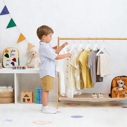 StorageWorks Baby Hangers 20 Pack, Maple Wood Clothes Organizer for Toddler, Kids Wooden Hanger with Pant Bar for Closet, White