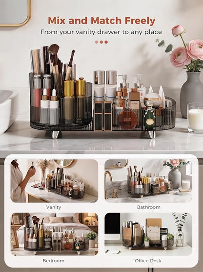 Booklov Rotating Makeup Organizer for Vanity, Large Capacity Cosmetic Display Case, Clear Acrylic Countertop Beauty Storage Holder for Skincare, Brush Eyeshadow Lipstick, Counter Desk, Crystal Black