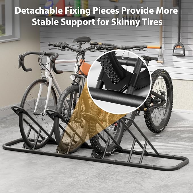 Mr IRONSTONE Floor Bike Rack for Garage, Indoor/Outdoor Bicycle Storage Stand, Parking Rack for Mountain, Road & Kids Bikes (Black, 4-Slot)