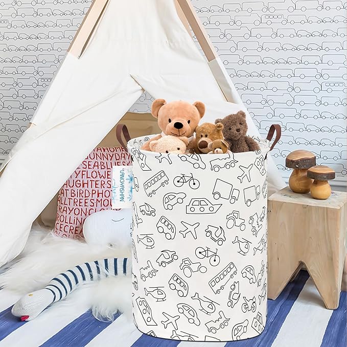 Laundry Basket Canvas Fabric Collapsible Organizer Basket for Storage Bin Toy Bins Gift Baskets Bedroom Clothes Children Nursery Hamper (Vehicle)