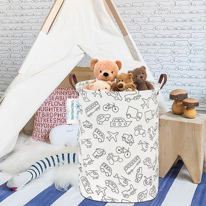 Laundry Basket Canvas Fabric Collapsible Organizer Basket for Storage Bin Toy Bins Gift Baskets Bedroom Clothes Children Nursery Hamper (Vehicle)