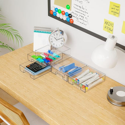Yieach 8 Pack Small Clear Stackable Storage Drawers,2.2'' Tall Desk Organization and Storage,Plastic Office Supply Organizer,Acrylic Storage Containers for Makeup,Hair Clip,Accessory,Pen,Art Crafts