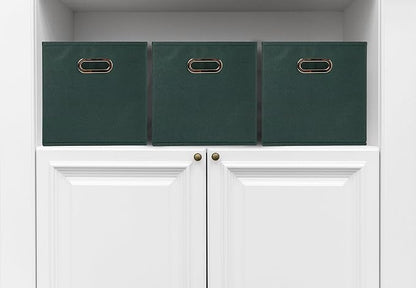 Household Essentials Foldable Fabric Storage Cubes 36-Pack – 11x11x11 Stackable Non-Woven Bins with Chipboard Sides & Grommet Handles – Closet, Shelf, Nursery, or Office Organizer – Dark Green