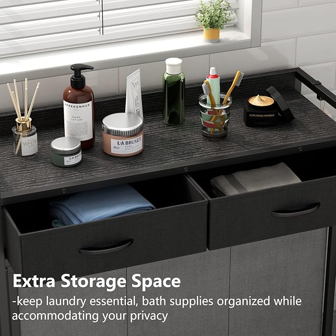 STIKELY Laundry Hamper Laundry Basket with 3 Section Pull-Out Rolling Bags, Laundry Sorter for Organization and Storage with 2 Pull-Out Drawers for Laundry Room, Bathroom, Bedroom Use (Black)