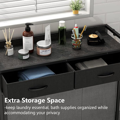 STIKELY Laundry Hamper Laundry Basket with 3 Section Pull-Out Rolling Bags, Laundry Sorter for Organization and Storage with 2 Pull-Out Drawers for Laundry Room, Bathroom, Bedroom Use (Black)