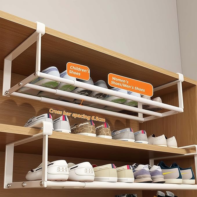 Expandable Shoe Rack, Retractable Shoe Rack, Adjustable Under Cabinet Shoe Organizer for Closet(2white)
