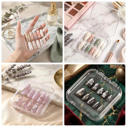50 Sets Press On Nail Storage Box with 180 Pcs Adhesive Double Sided Tape, Clear Artificial Nail Display Case Acrylic Nail Boxes Press On Nail Packaging Box for Display Art Nail Salon Supplie