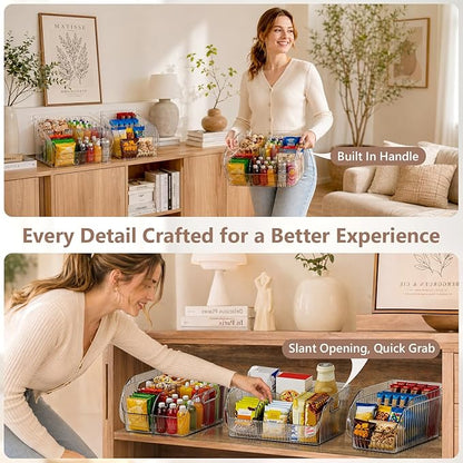 Set of 3 Pantry Organizers and Storage Bins with Removable Dividers - Clear Plastic Storage Box for Cabinet, Kitchen, Fridge, Bathroom, Home Organization Food Containers, Large Medium Small