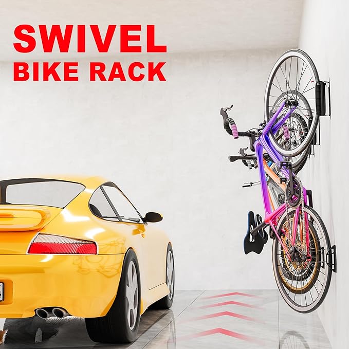 Hromee Bike Rack Wall Mount, Swivel Bike Storage Rack for Garage, Space-Saving Vertical Bike Holder 4 Pack