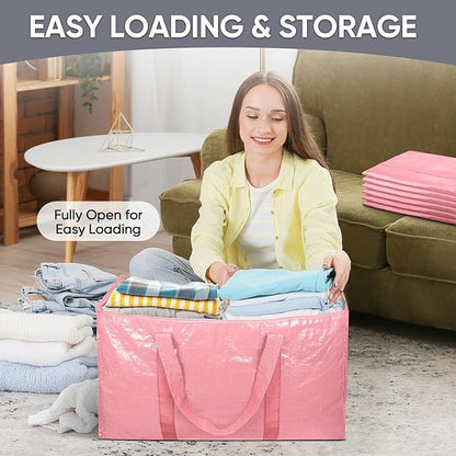 TICONN 4 Pack Extra Large Moving Bags Heavy Duty with Zippers & Carrying Handles, Durable Storage Bags Moving Boxes for Closet Organizers and Storage (4 Pack, Coral)