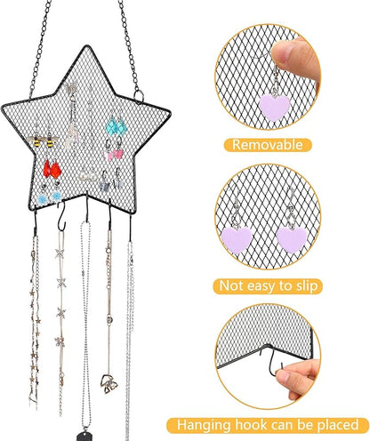 Jetec 2 Pcs Earring Wall Holder Wall Mounted Organizer Hanging Stand Decorative Diamond Grid Shape Jewelry Display Rack with Hanging Hooks for Earrings Necklace Bracelet(Black)