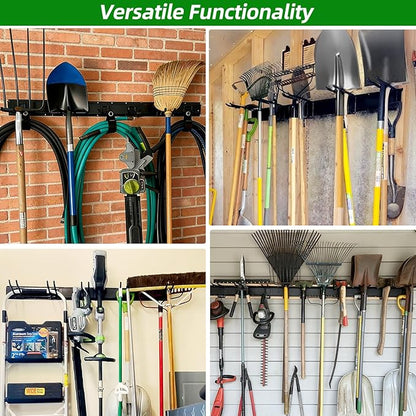 PIYILO Garage Wall Organizer, 96 in Garden Tool Organizer with 12 Adjustable Garage Hooks and 3 Storage Straps, Heavy Duty Tool Holder Wall Mount for Garden & Shed Tools