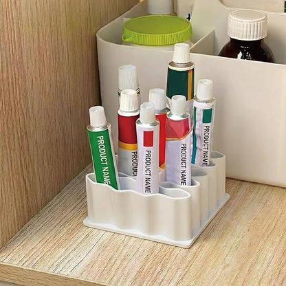 Ointment Tube Organizer Holder, Wave Design Desk Organizer for Makeup Brushes, Pencils & Markers, Flexible TPR Countertop Storage Stand for Bathroom Vanity, Office & Classroom, Black and White