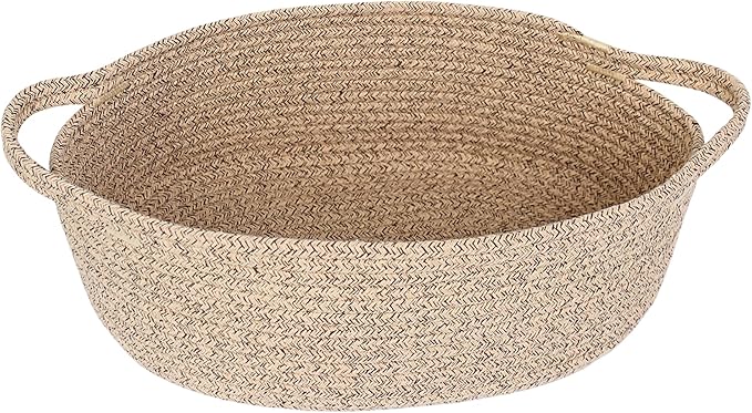 MEGASKET Brown Variegated Small Woven Basket, 13” x 9” x 5” Baskets for Gifts Empty, Cotton Rope Gift Basket, Cute Nursery Baby Organizer, Cat Dog Toy Bin Box, Wicker Storage Bin with Handle