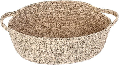 MEGASKET Brown Variegated Small Woven Basket, 13” x 9” x 5” Baskets for Gifts Empty, Cotton Rope Gift Basket, Cute Nursery Baby Organizer, Cat Dog Toy Bin Box, Wicker Storage Bin with Handle