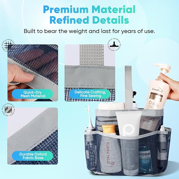 EUDELE Mesh Shower Caddy Portable for College Dorm Room Essentials,Shower Caddy Dorm with 8-Pocket Large Capacity for Beach,Swimming,Gym,Travel essentials
