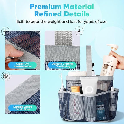 EUDELE Mesh Shower Caddy Portable for College Dorm Room Essentials,Shower Caddy Dorm with 8-Pocket Large Capacity for Beach,Swimming,Gym,Travel essentials