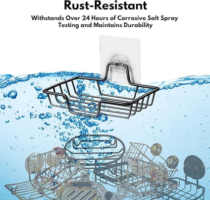 Rainspire Bar Soap Holder for Shower, 304 Stainless Steel Rustproof, Wall Adhesive, Soap Tray Bar Soap Sponge Holder for Bathroom & Kitchen, Square, Black