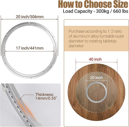 20 Inch Lazy Susan Heavy-Duty Aluminium Alloy Rotating Bearing Lazy Susan Hardware- Mute Bearing Turntable Ring Hardware for Dining and DIY Furniture (Capacity up to 660lb)
