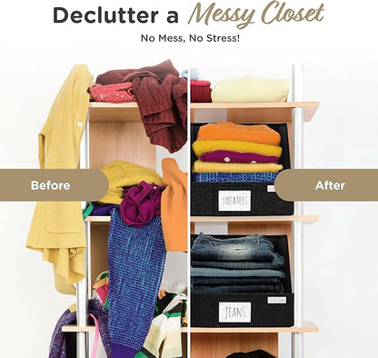 VIVIDECOR Open Front Trapezoid Closet Bins 12x12x10 – Closet Shelf Organizer for Folded Clothes, Easy Access Fabric Storage Baskets – Black, 3 Pack