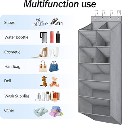 Over the Door Shoe Organizer, 6-Tier Hanging Shoe Rack for Closet Door with Large Pockets Shoe Holder, Hanging Storage Organizer for Shoes, Baby Diaper, Nursery, Gray