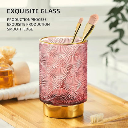 Makeup Brush Holder Organizer,Toothbrush Holders,Desk Pen Pencil Holder,Multifunctional Vintage Glass Brush Cup（A41-4-US）