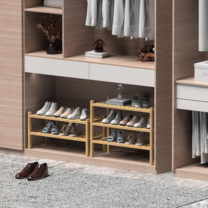ROMGUAR CRAFT (Thick Bamboo Shoe Rack for Entryway, 3-Tier Free Standing Shoe Racks Stackable Shoe Rack Organizer for Hallway Closet Living Room 27 x12 x21 Inches