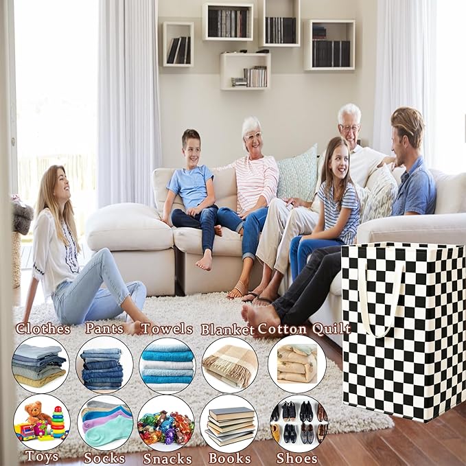 Waterproof Laundry Hamper Collapsible Laundry Basket Leather Handle Laundry Bag Large Clothes Storage Toy Organization for Bathroom Bedroom Laundryroom College Dorms (HBG-888)