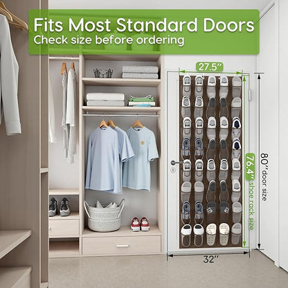 Over the Door Shoe Organizer with 40 Large Breathable Mesh Pockets, Space Saving Shoe Holder, Hanging Shoe Rack for Entryway Bedroom Closet Storage (Brown, 40 Pockets)