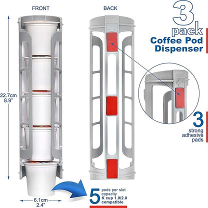 STORAGENIE Coffee Pod Holder Side Mount K Cup Pods Dispenser compatible with Keurig Coffee Makers, Perfect for Small Counters (3 Pack/For 15 K-Cups, LIGHT GREY)
