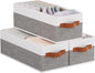 3 Pack Storage Bins, Foldable Baskets for Shelves Organizing, Fabric Storage Boxes with Handles, White and Gray, 15 x 6 x 5 Inch