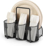 Paper Plate and Silverware Holder Caddy, 4 Compartments Metal Utensil Cutlery Caddy for Party, Spoon, Fork and Paper Plate Organizer with Handle for Countertop,Buffet, Picnic, Camping, Outdoor, BBQ