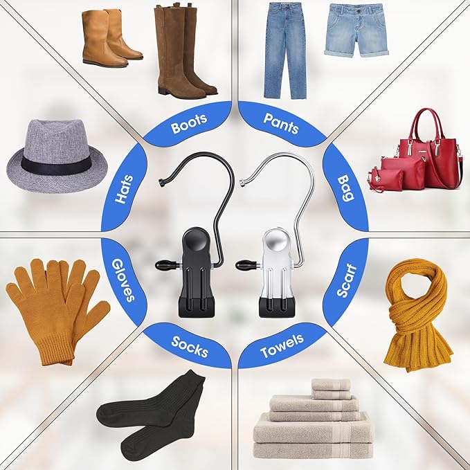 48 Pack Boot Hangers Clips for Closet, Laundry Hooks Hanging Clips Pants Hangers with Clips Legging Organizer Clothes Pins Hanger Clips for Closet Organizer Towel Socks Hats Jeans Home Travel Silver