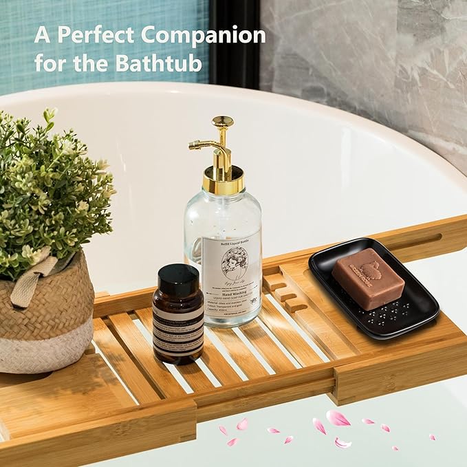 Gomakren Ceramic Soap Dish, Non-Slip Shower Soap Holder for Bathroom & Kitchen Sink, Soap Saver Tray for Bar Soap Sponge, 5.5 Inch, Black