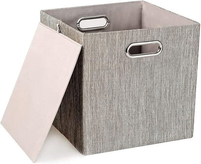 Posprica 3X Thicker Fabric Storage Cubes 13 inch Collapsible Storage Bins for Organization, Cubby Storage Baskets for Organizing Shelf Cabinet Bookcase Boxes, Set of 4, Coffee
