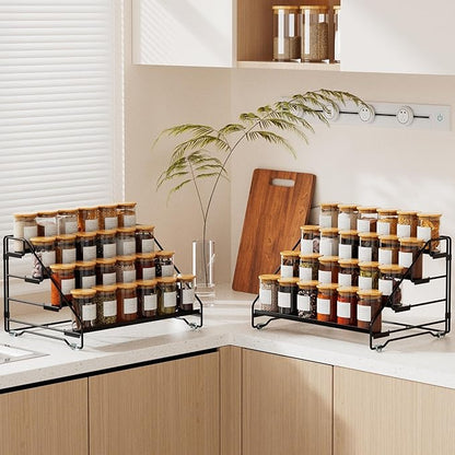 Jolitac 4-Tier Spice Rack Organizer, Depth Adjustable Step Shelf, Metal Spice Rack Perfect for Cabinet, Countertop & Pantry Storage | Enhances Kitchen Visibility and Organization | 1 Pack