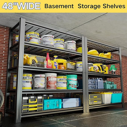 48''W Metal Wire Shelving Rack Heavy Duty, 5 Tier Adjustable wire storage shelf, 72''H Industrial Unit, 3300 Lbs Capacity Storage Shelves for Garage Kitchen Pantry Basement Bathroom Laundry Closet