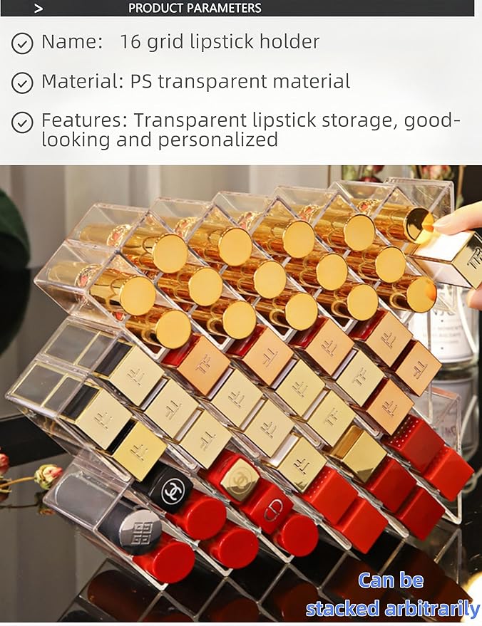 1 Pack Stackable Lipstick Holder, Acrylic Lipstick Tower Gloss Storage Stand, Perfect Lipgloss Organizers for Makeup Vanity Display